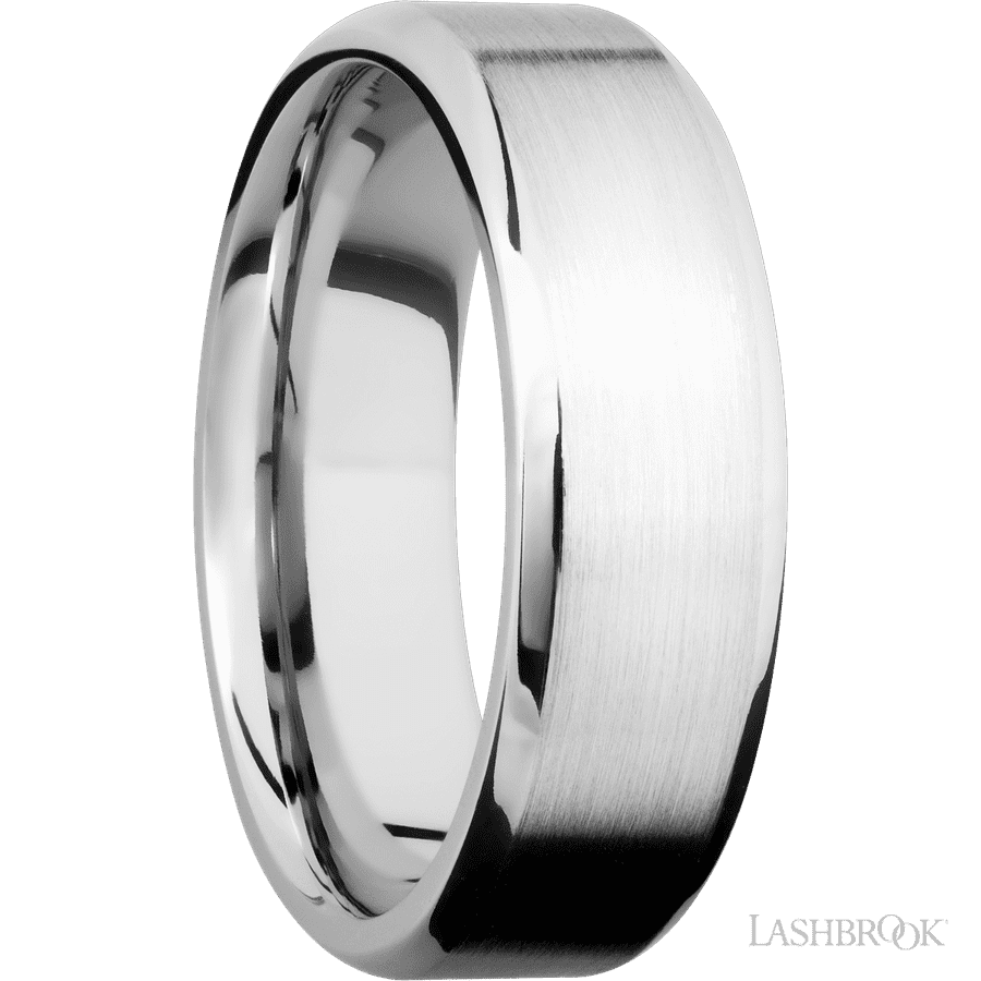 7 mm wide Beveled 14K White Gold band.