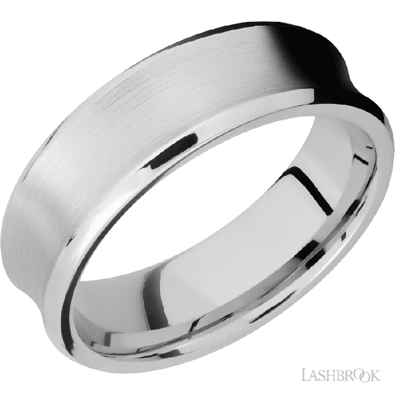 7 mm wide Concave Bevel 14K White Gold band.