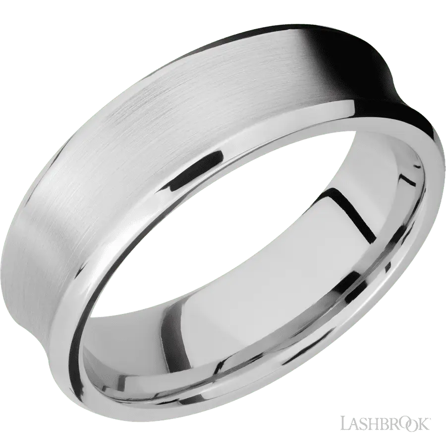 7 mm wide Concave Bevel 14K White Gold band.