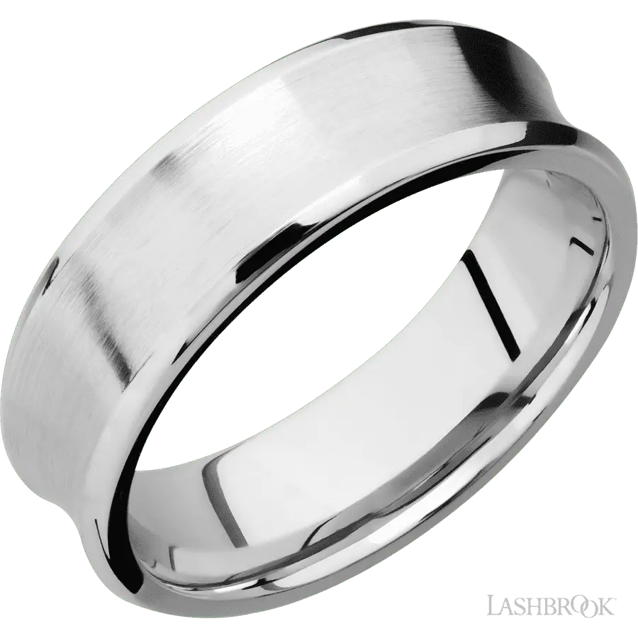 7 mm wide Concave Bevel 14K White Gold band. Lashbrook