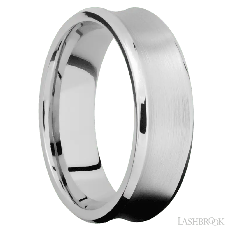 7 mm wide Concave Bevel 14K White Gold band.