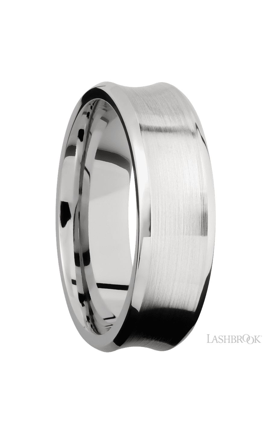 7 mm wide Concave Bevel 14K White Gold band.