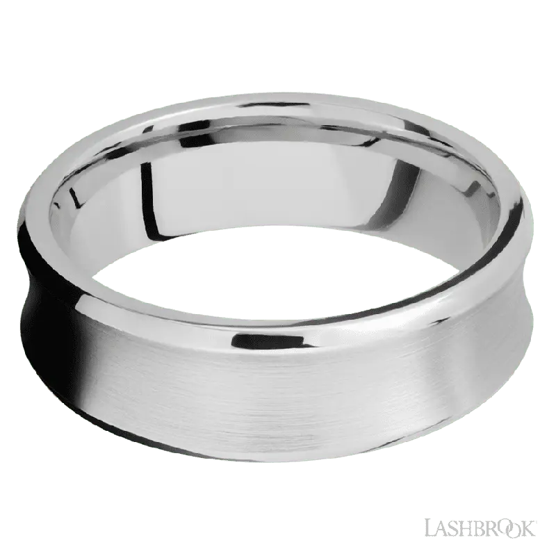 7 mm wide Concave Bevel 14K White Gold band.