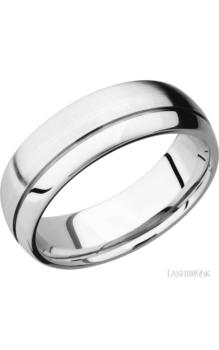 7 mm wide Domed with Off Center Accent Groove 14K White Gold band.