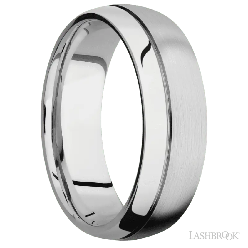 7 mm wide Domed with Off Center Accent Groove 14K White Gold band.