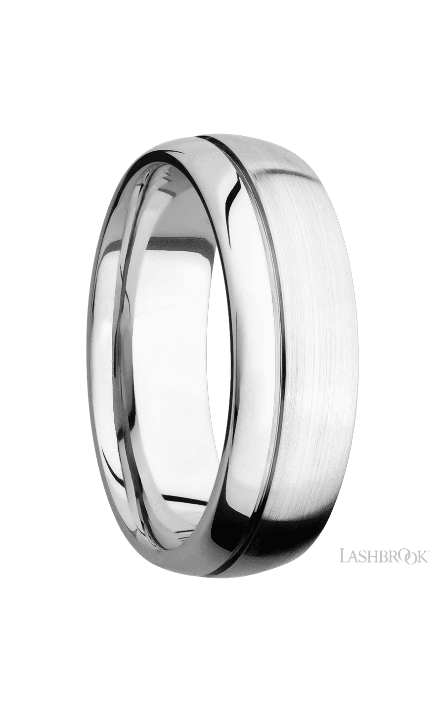 7 mm wide Domed with Off Center Accent Groove 14K White Gold band.
