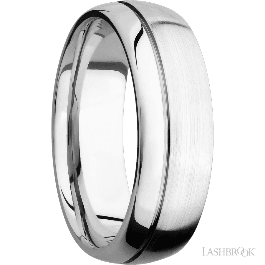 7 mm wide Domed with Off Center Accent Groove 14K White Gold band.