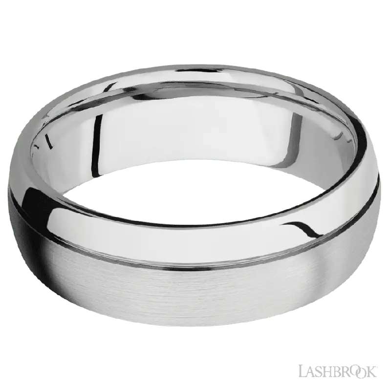 7 mm wide Domed with Off Center Accent Groove 14K White Gold band.