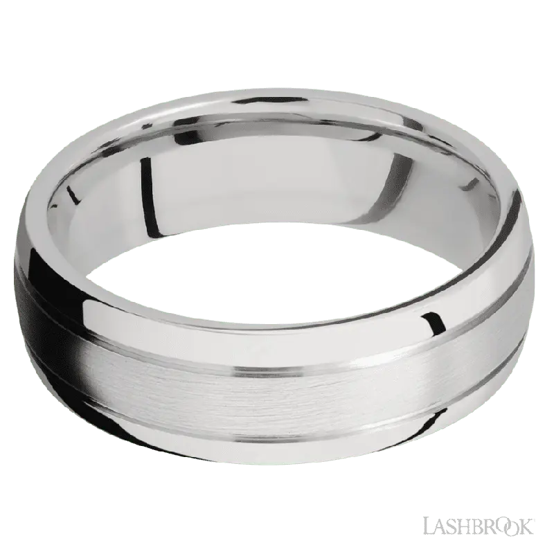 7 mm wide Domed with two accent grooves 14K White Gold band.