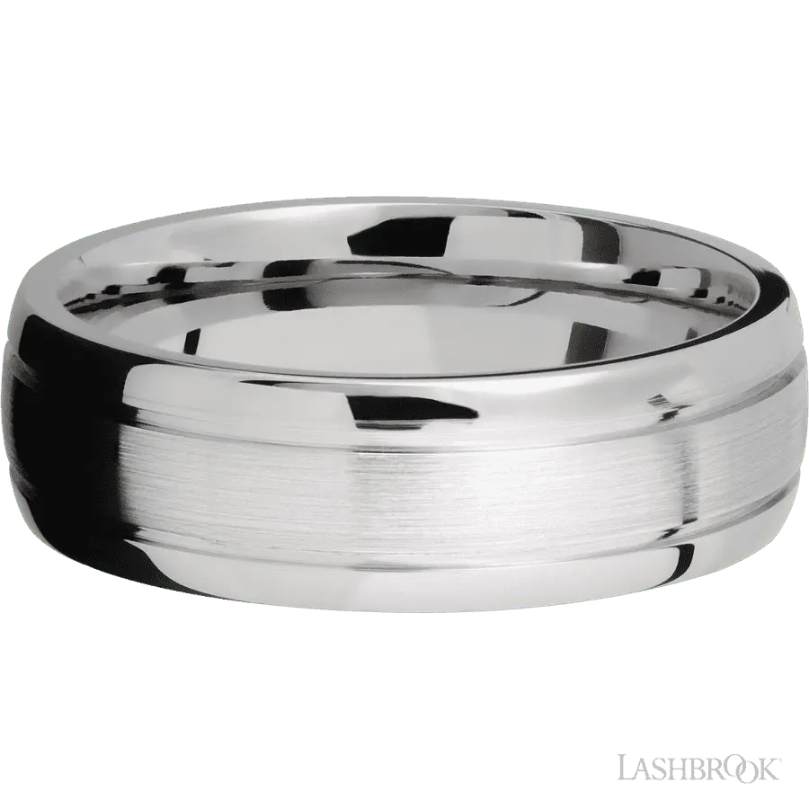 7 mm wide Domed with two accent grooves 14K White Gold band.