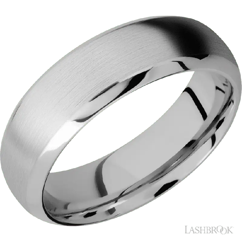 7 mm wide Domed Bevel 14K White Gold band.