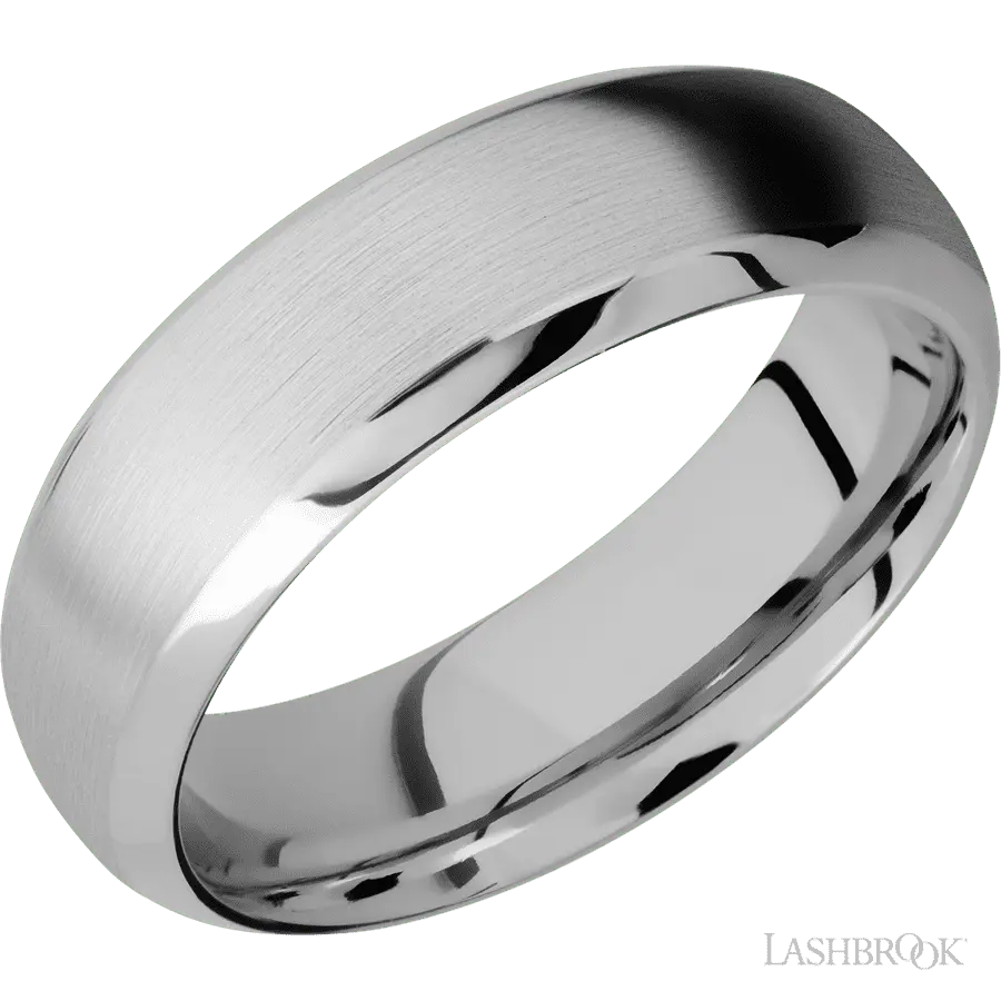 7 mm wide Domed Bevel 14K White Gold band.
