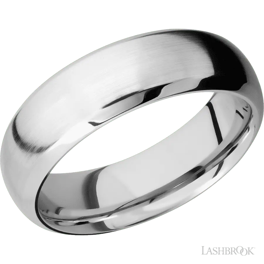 7 mm wide Domed Bevel 14K White Gold band.