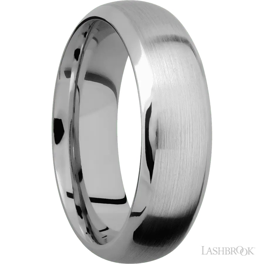 7 mm wide Domed Bevel 14K White Gold band.