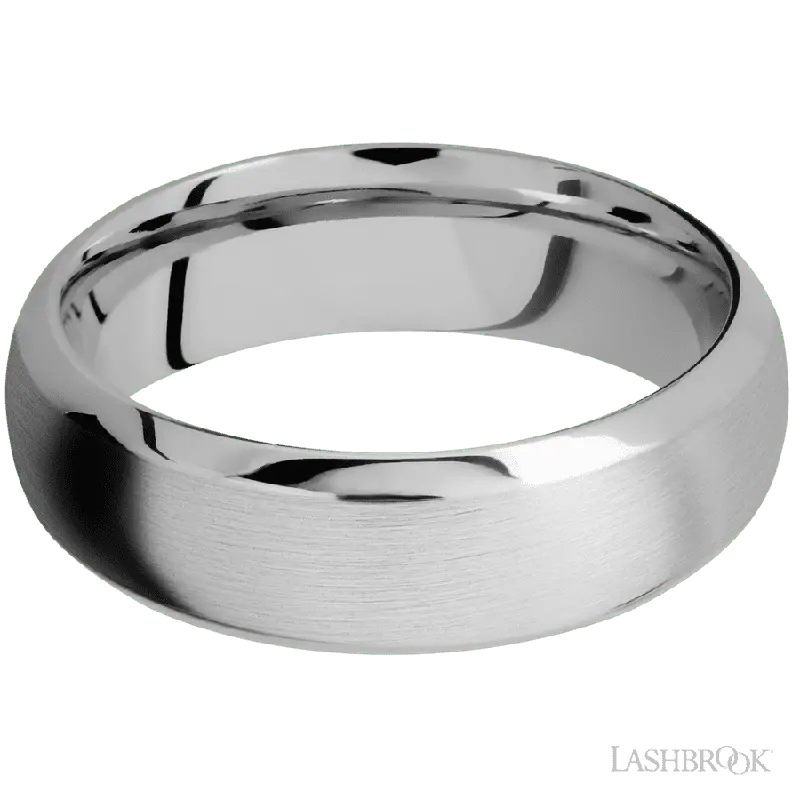 7 mm wide Domed Bevel 14K White Gold band.