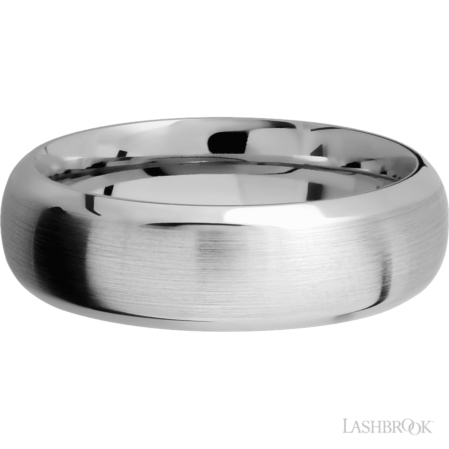 7 mm wide Domed Bevel 14K White Gold band.