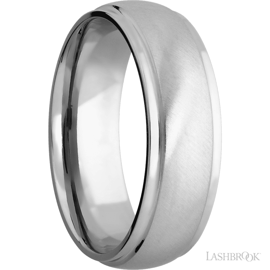 7 mm wide Domed Stepped Down Edges 14K White Gold band.