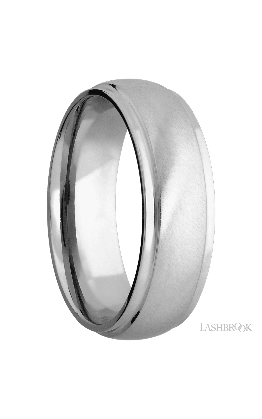 7 mm wide Domed Stepped Down Edges 14K White Gold band.