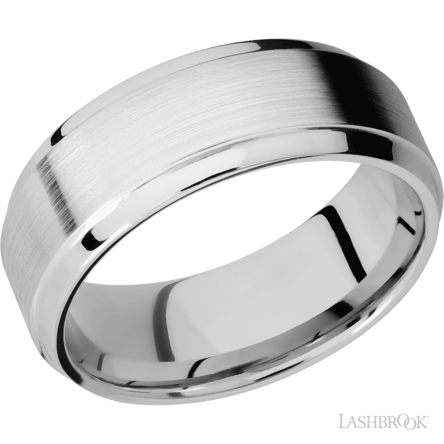 8 mm wide Stepped Bevel 14K White Gold band.