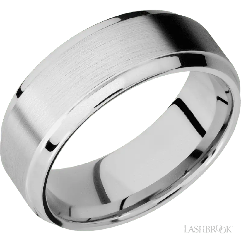 8 mm wide Stepped Bevel 14K White Gold band.