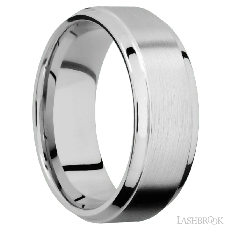 8 mm wide Stepped Bevel 14K White Gold band.