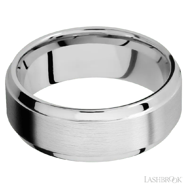 8 mm wide Stepped Bevel 14K White Gold band.