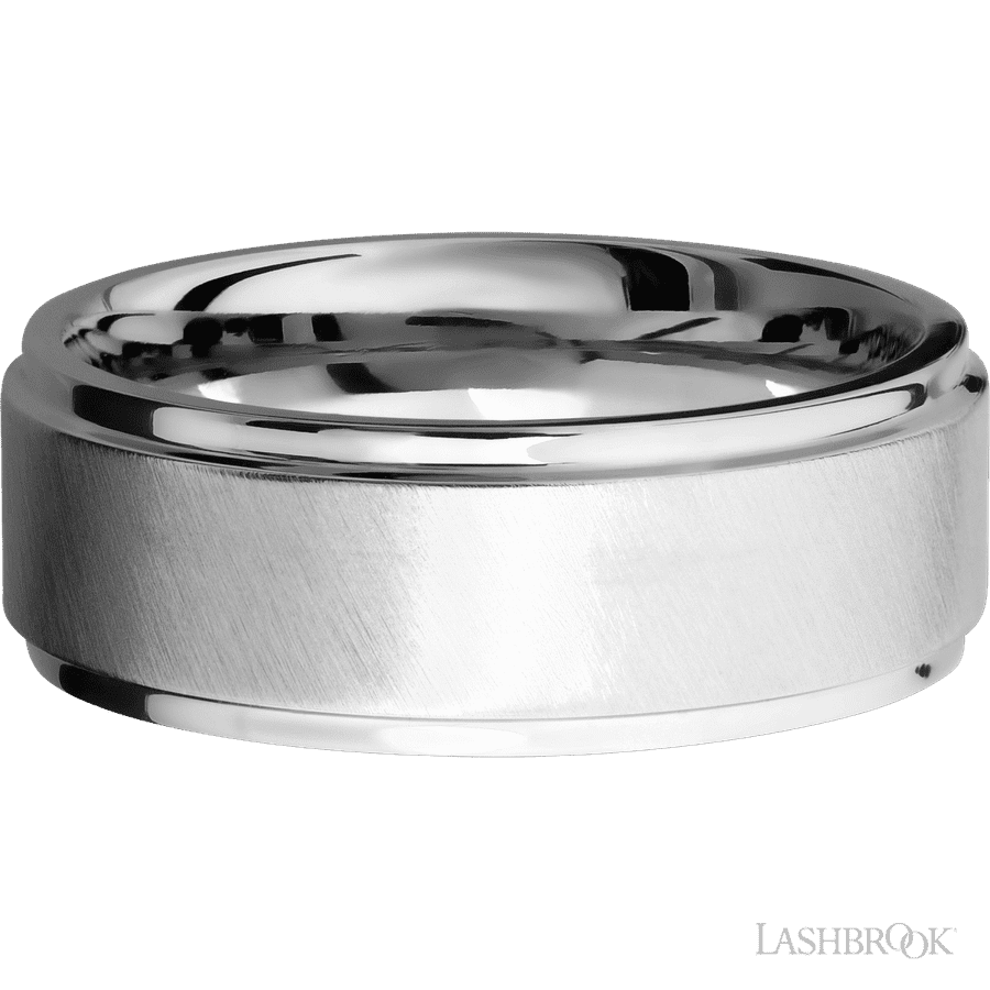 8 mm wide Flat Grooved Edges 14K White Gold band.