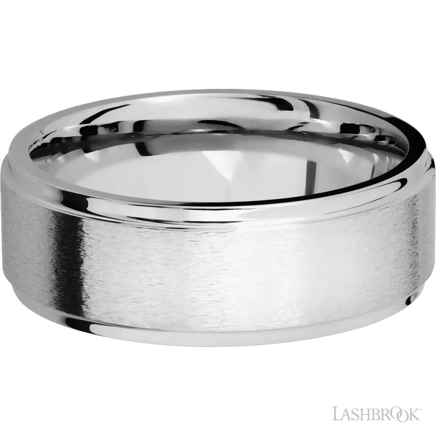 8 mm wide Flat Grooved Edges 14K White Gold band.