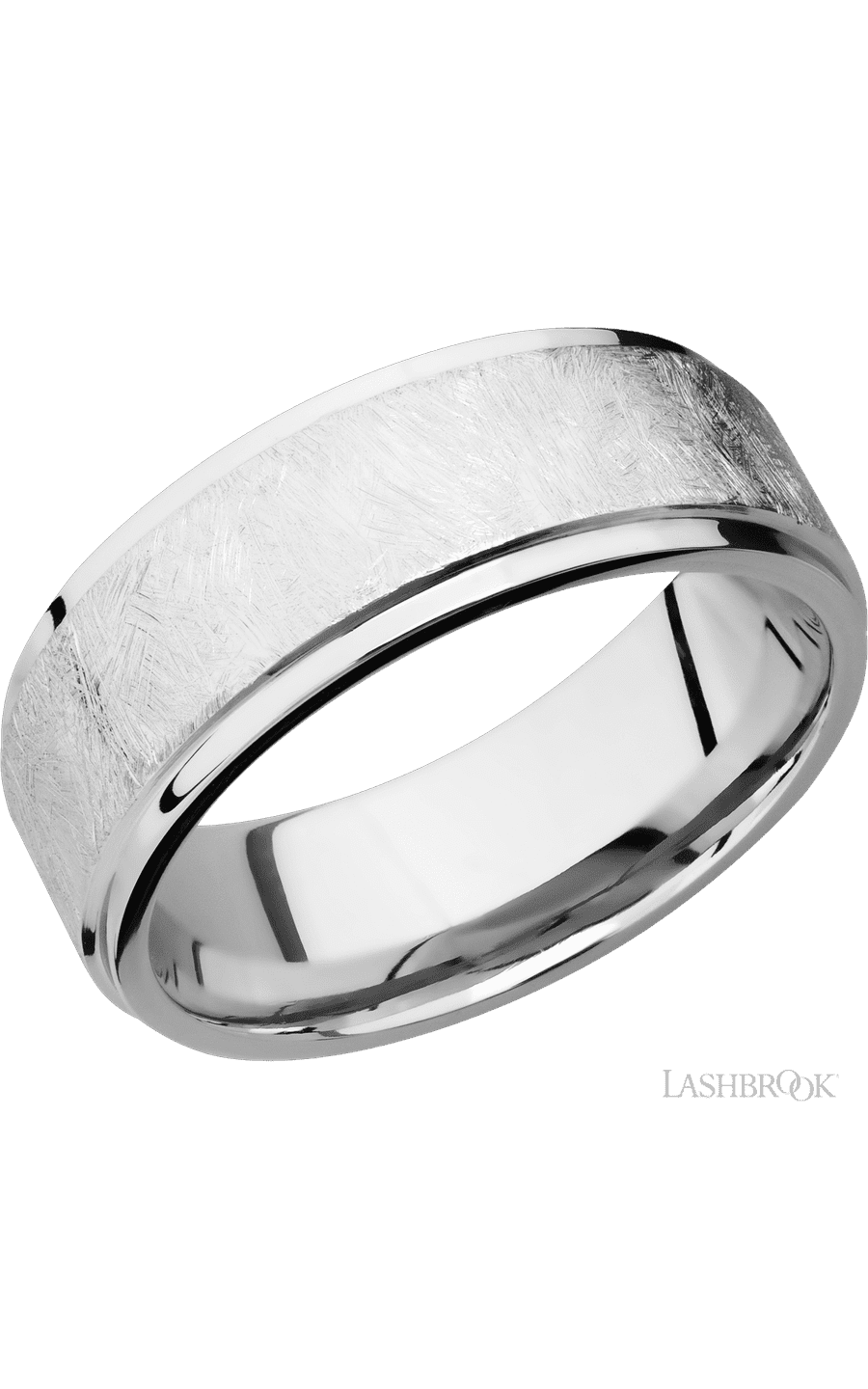 8 mm wide Flat Grooved Edges 14K White Gold band.