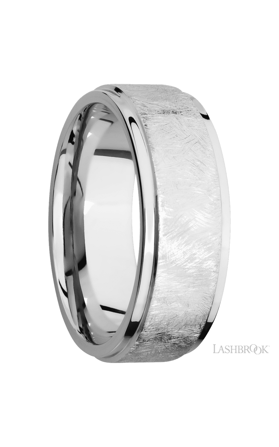 8 mm wide Flat Grooved Edges 14K White Gold band.