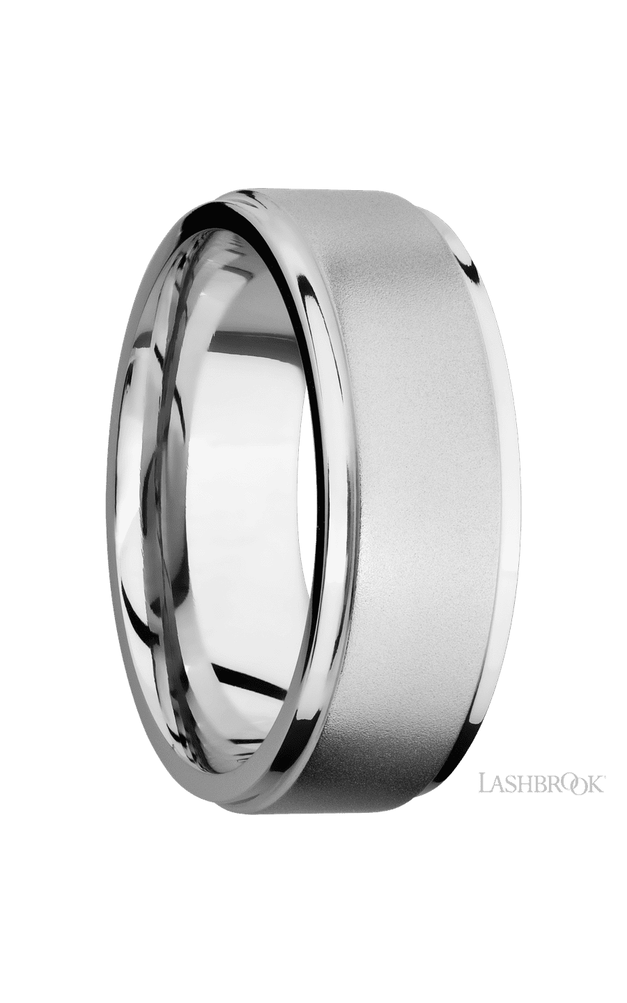 8 mm wide Flat Grooved Edges 14K White Gold band.