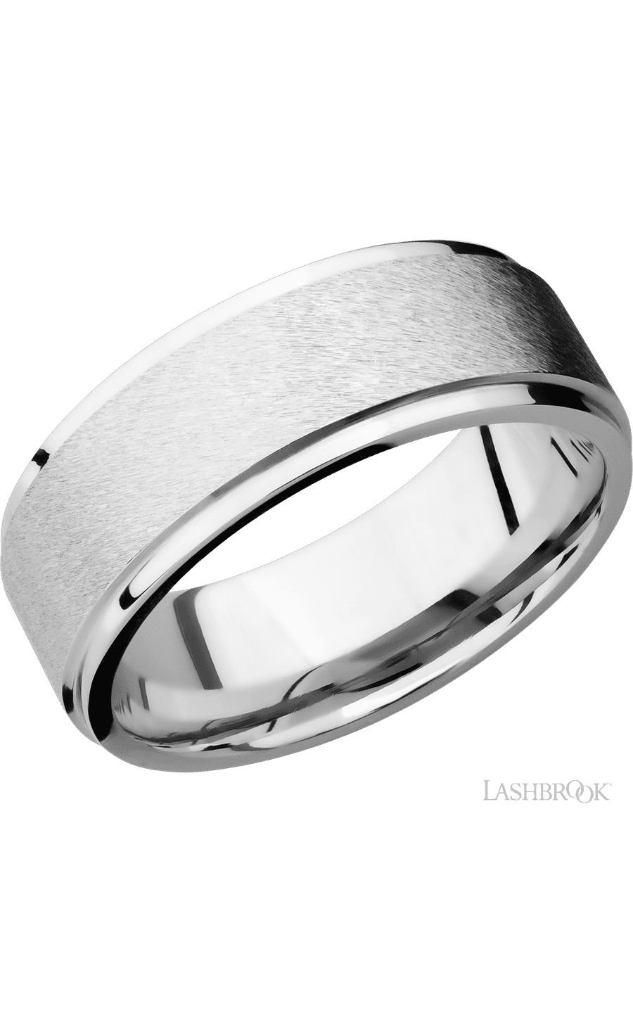 8 mm wide Flat Grooved Edges 14K White Gold band.