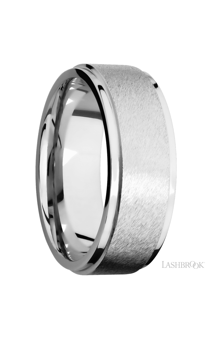 8 mm wide Flat Grooved Edges 14K White Gold band.