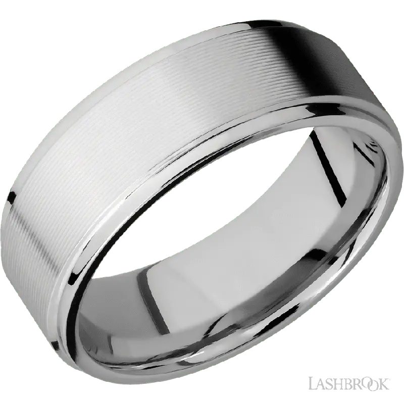 8 mm wide Flat Grooved Edges 14K White Gold band.