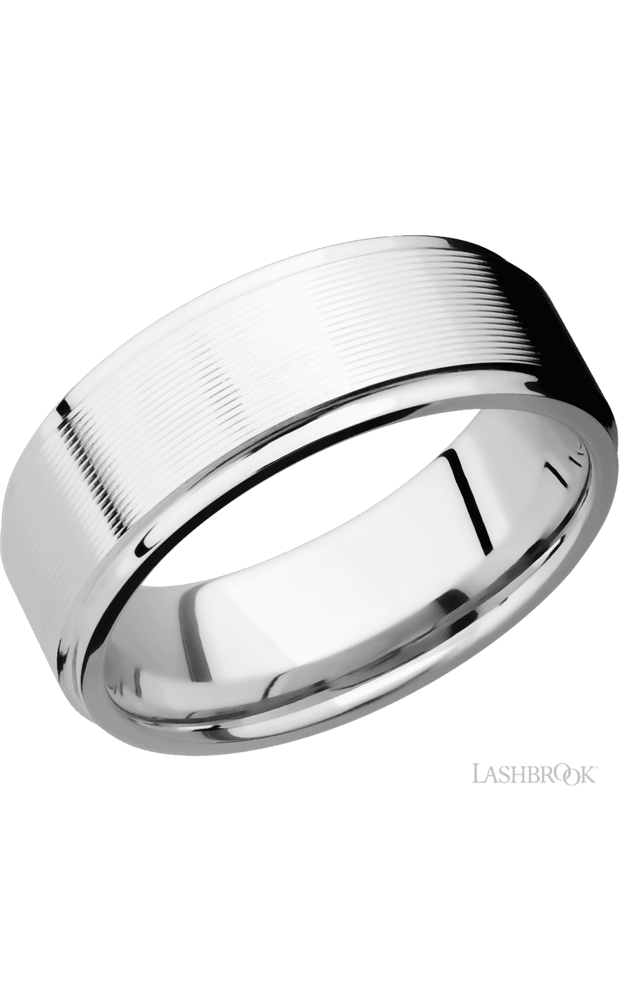 8 mm wide Flat Grooved Edges 14K White Gold band.