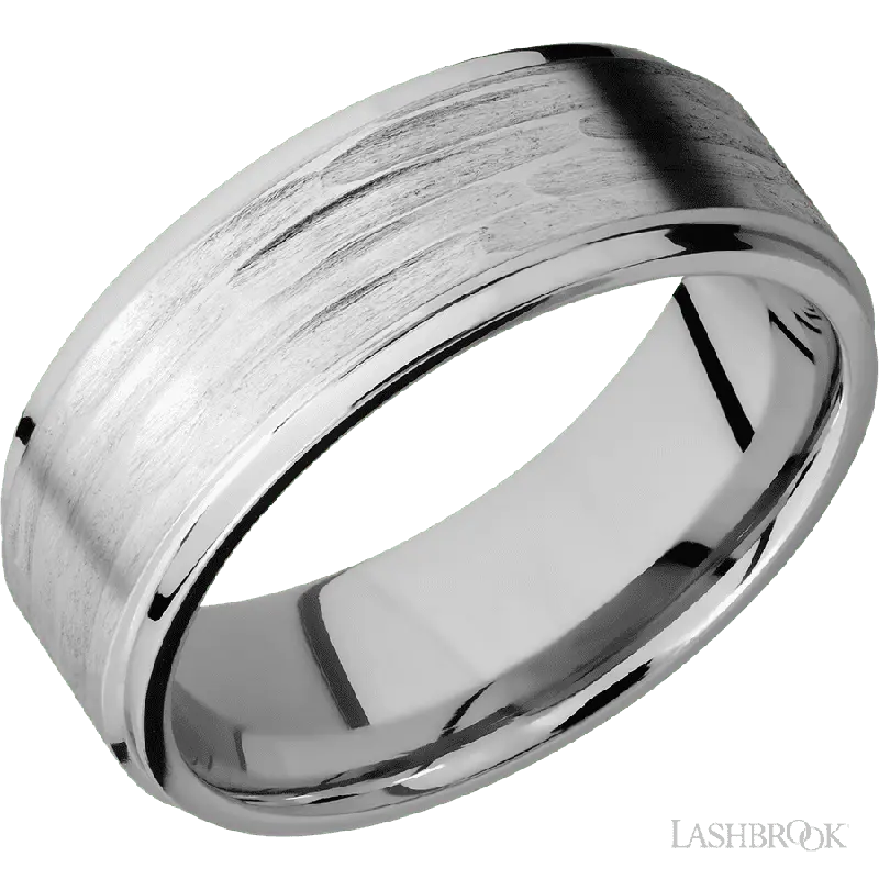 8 mm wide Flat Grooved Edges 14K White Gold band.
