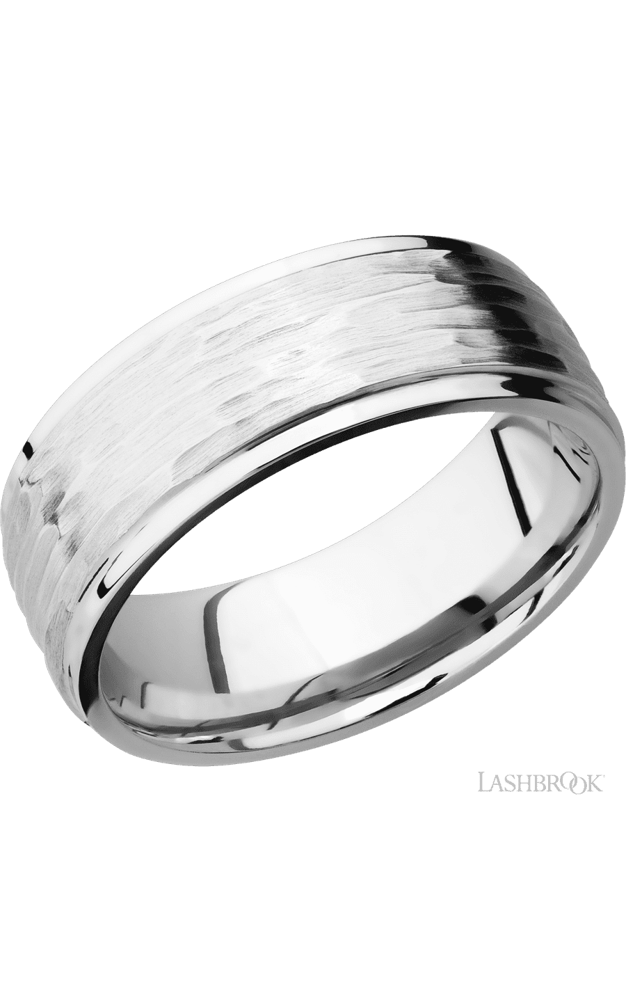 8 mm wide Flat Grooved Edges 14K White Gold band.