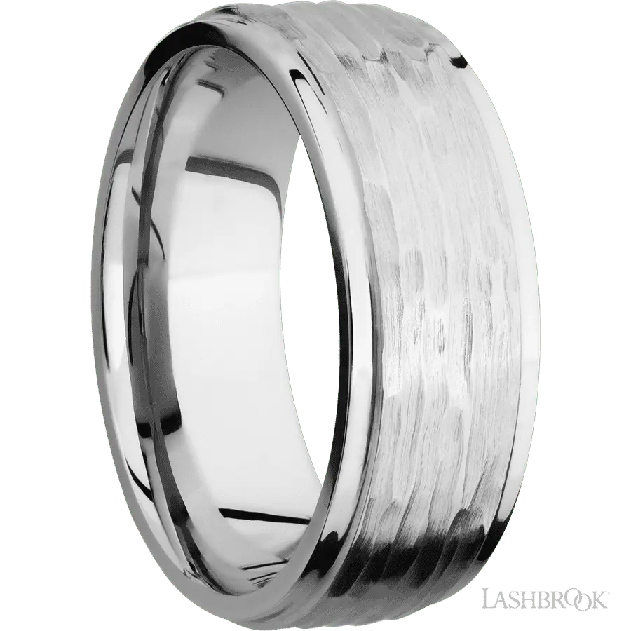 8 mm wide Flat Grooved Edges 14K White Gold band.