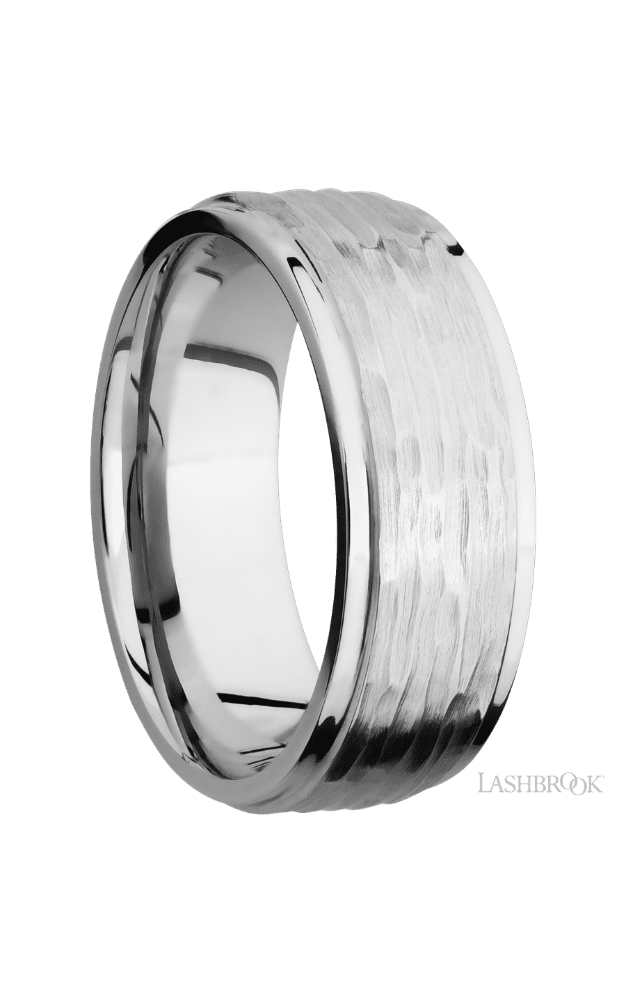 8 mm wide Flat Grooved Edges 14K White Gold band.