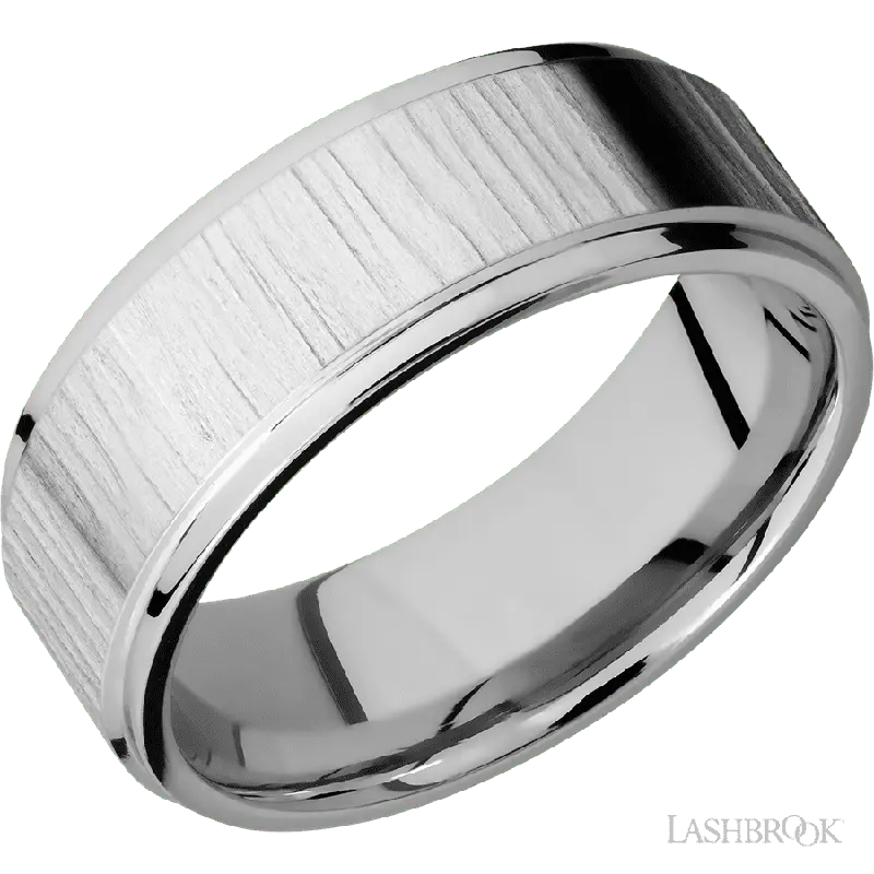 8 mm wide Flat Grooved Edges 14K White Gold band.