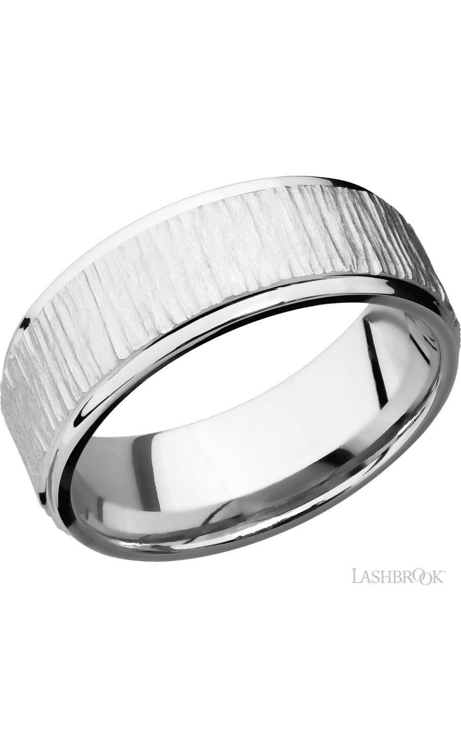 8 mm wide Flat Grooved Edges 14K White Gold band.