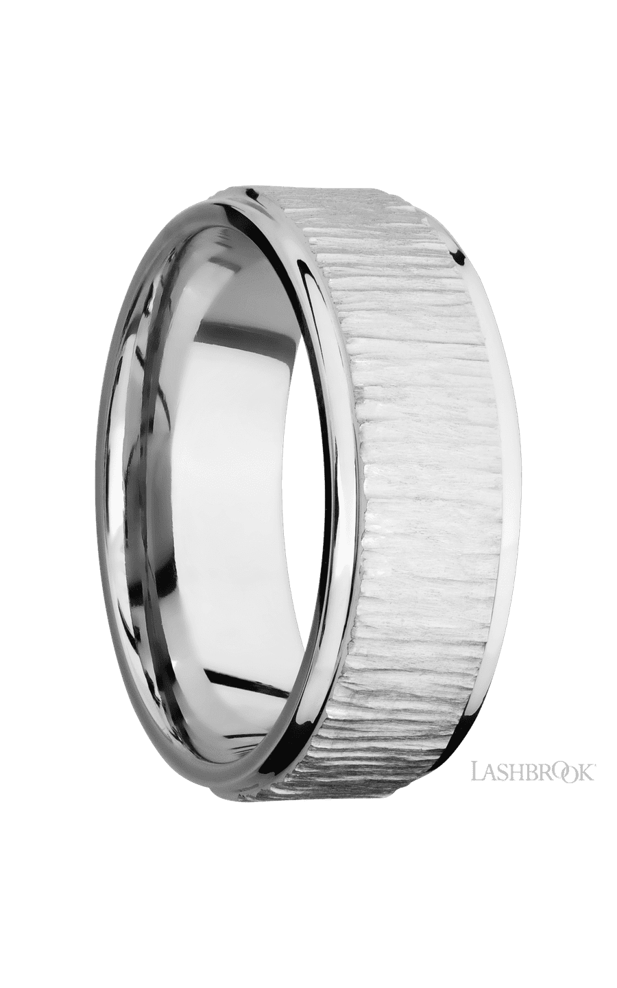 8 mm wide Flat Grooved Edges 14K White Gold band.