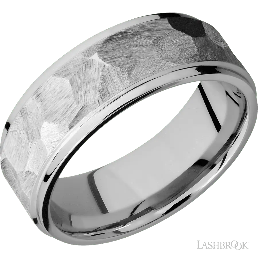8 mm wide Flat Grooved Edges 14K White Gold band.