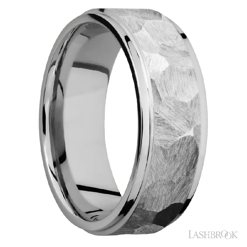 8 mm wide Flat Grooved Edges 14K White Gold band.