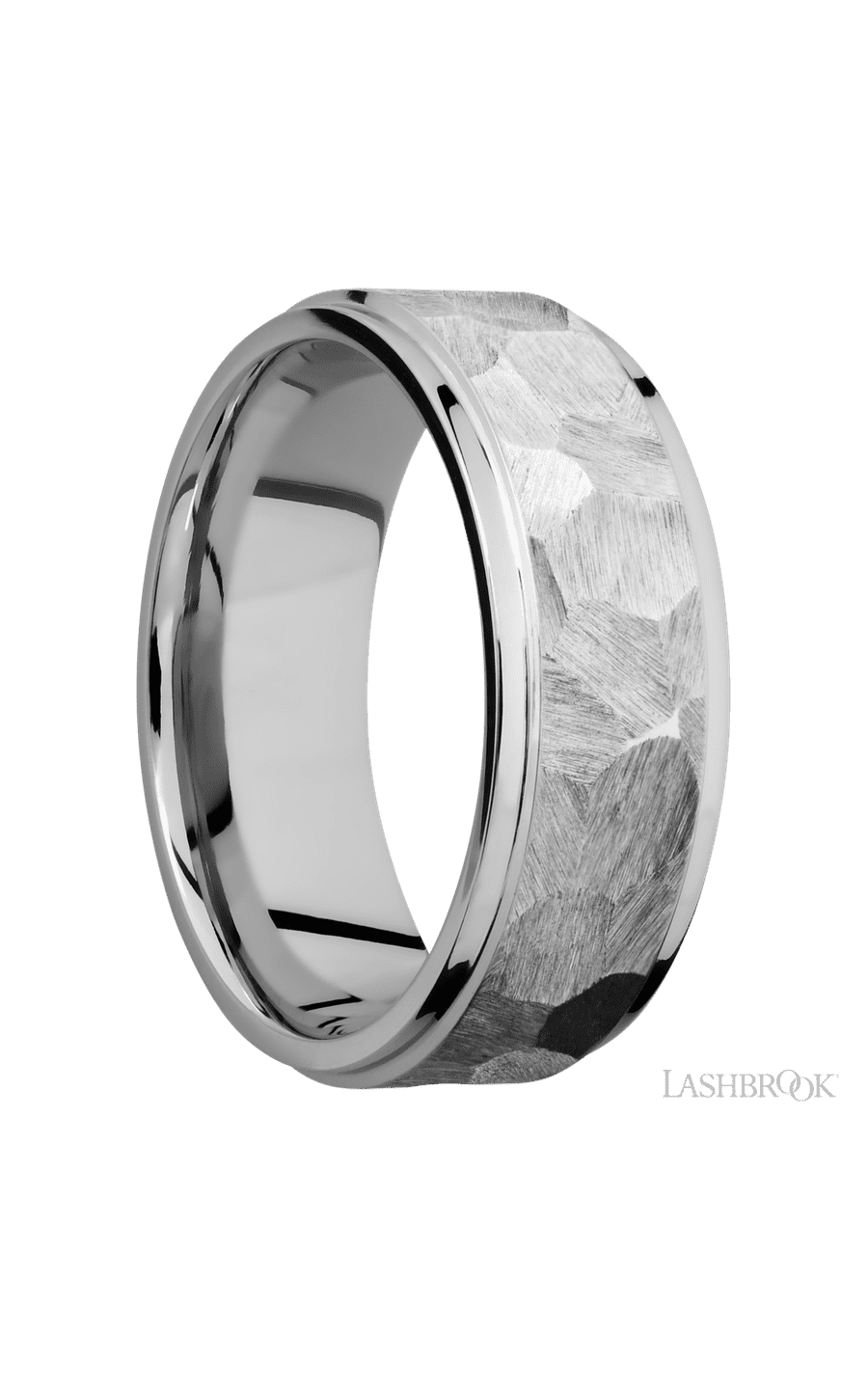 8 mm wide Flat Grooved Edges 14K White Gold band.
