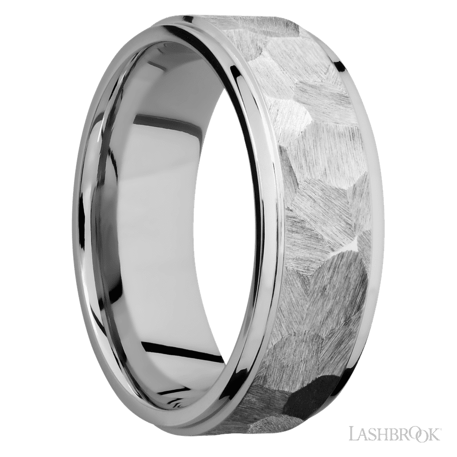 8 mm wide Flat Grooved Edges 14K White Gold band.