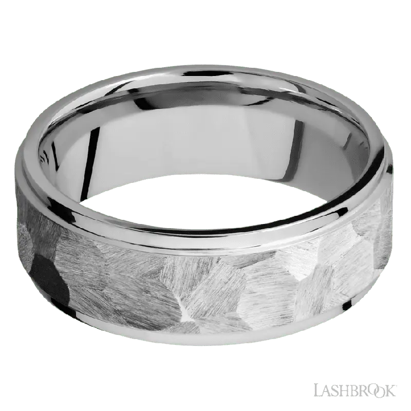 8 mm wide Flat Grooved Edges 14K White Gold band.