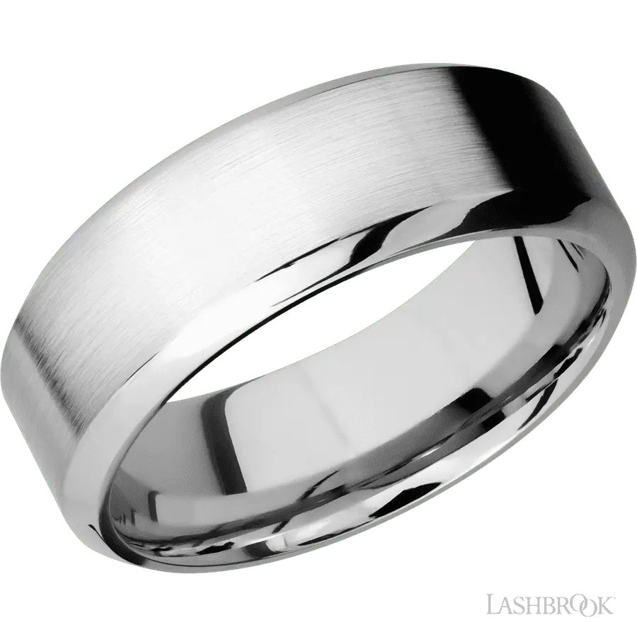 8 mm wide High Bevel 14K White Gold band.