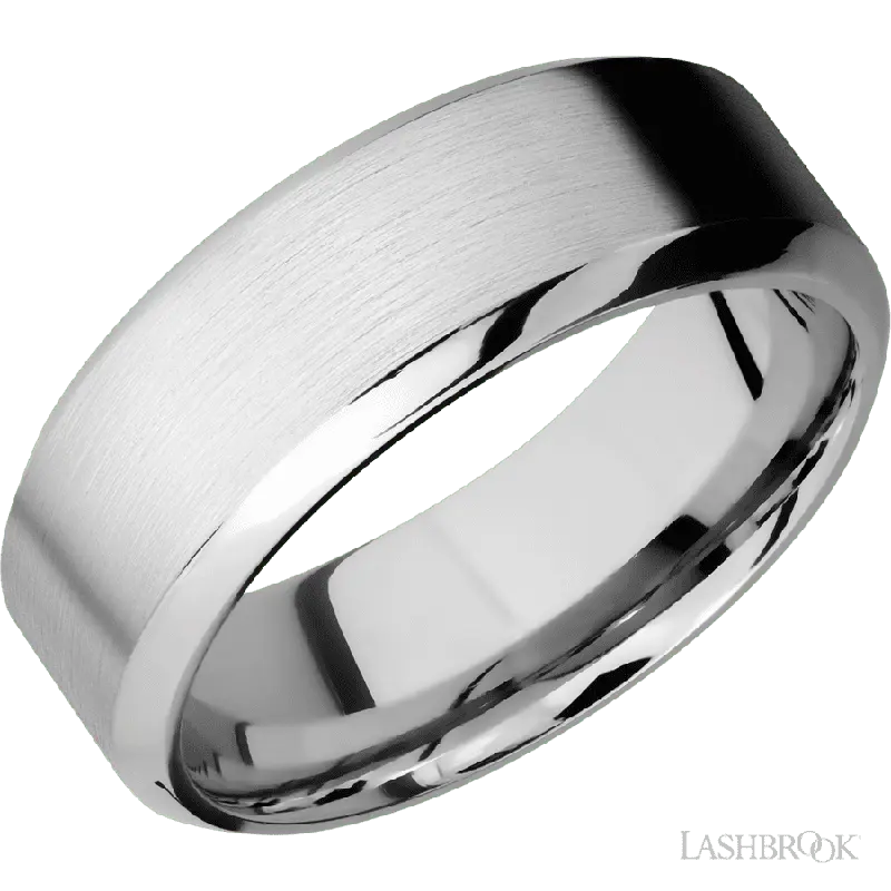8 mm wide High Bevel 14K White Gold band.