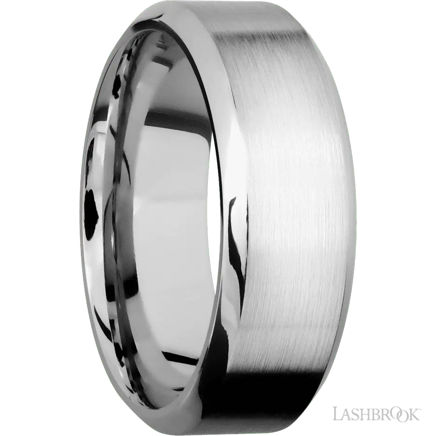 8 mm wide High Bevel 14K White Gold band.